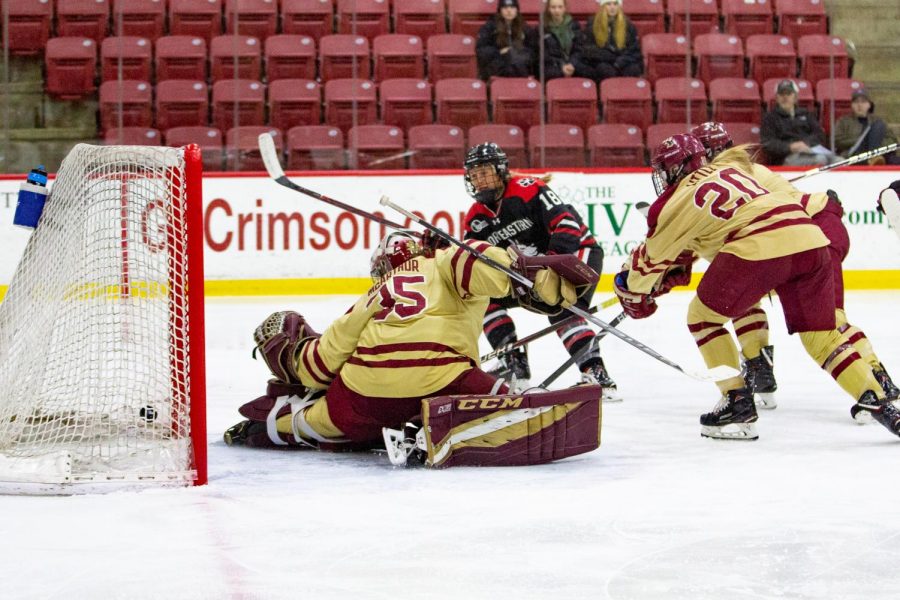 Sophomore forward Veronika Pettey tucks home Northeastern's only goal of the night.
