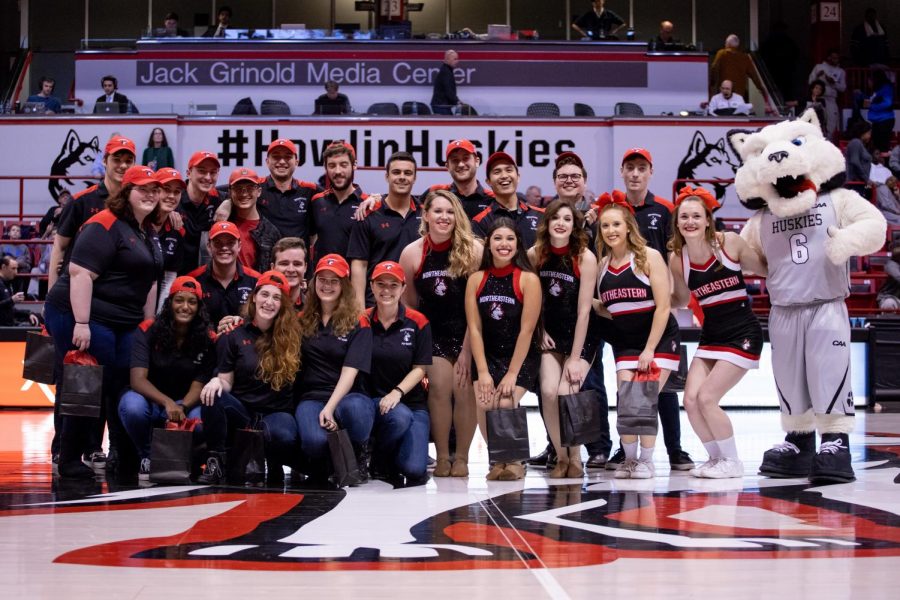 Seniors of the pep band, dance team and cheer team are recognized at a Feb. 23 men's basketball game against Towson.