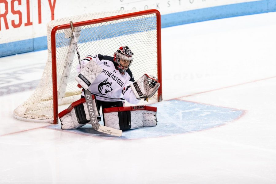 Junior goaltender Aerin Frankel gloves a shot in a game last season versus Holy Cross.