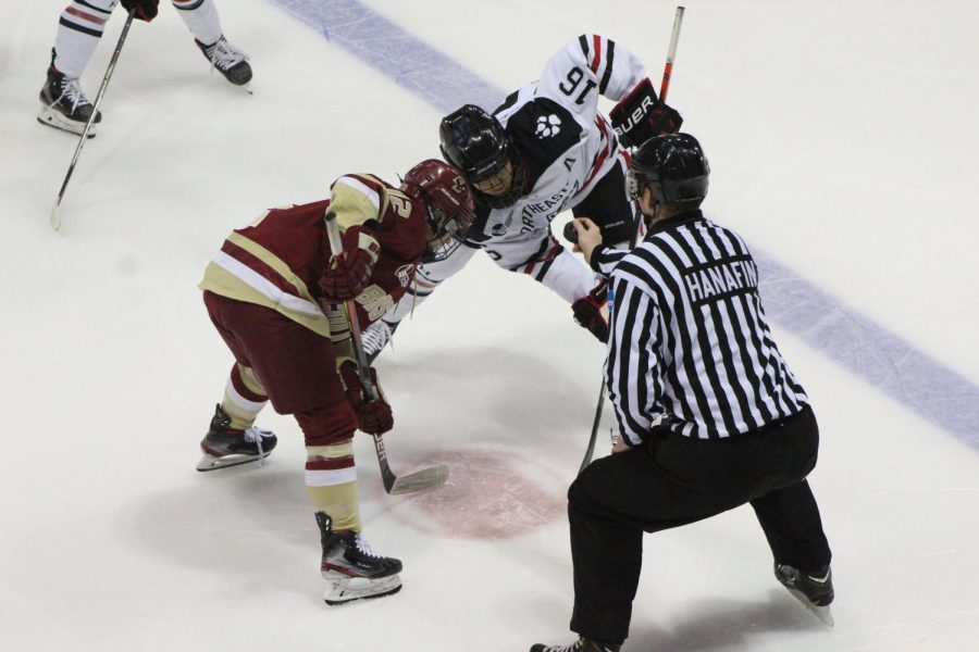 Huskies win 4-1 to Boston College in their first game of the winter season. 