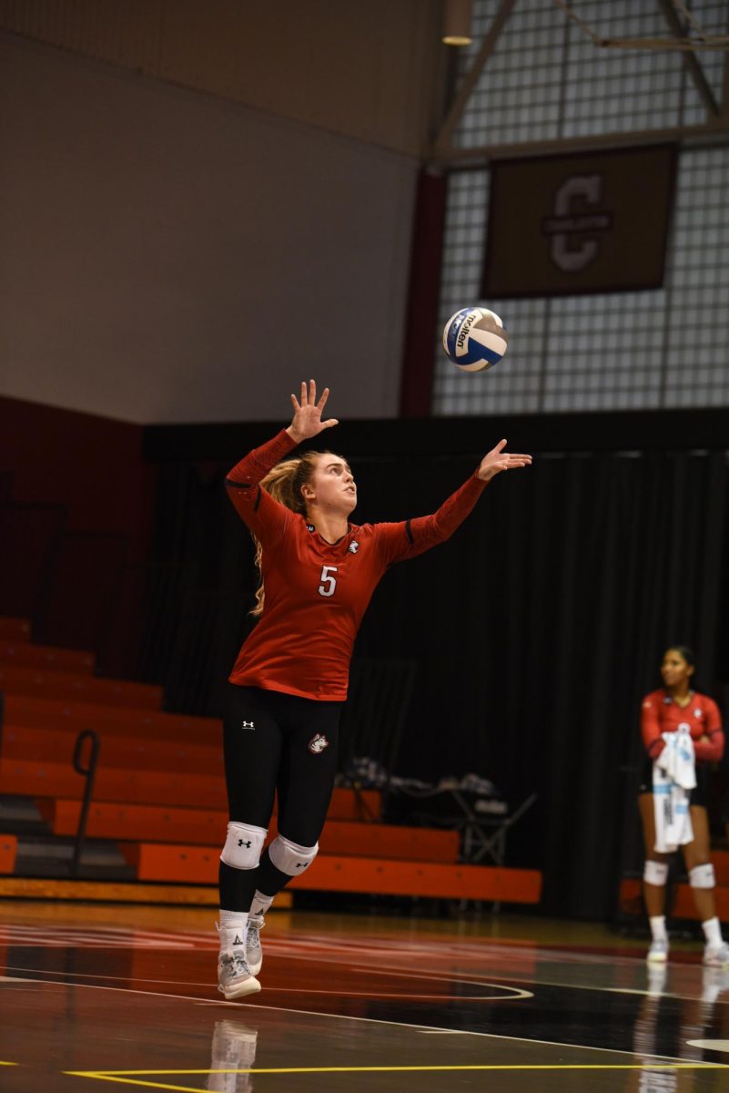 Graduate student outside hitter Julianna Truscott serves in a game earlier this season. Truscott had her third double-double of the season, with 15 kills and 24 digs, Sunday, Oct. 29. 