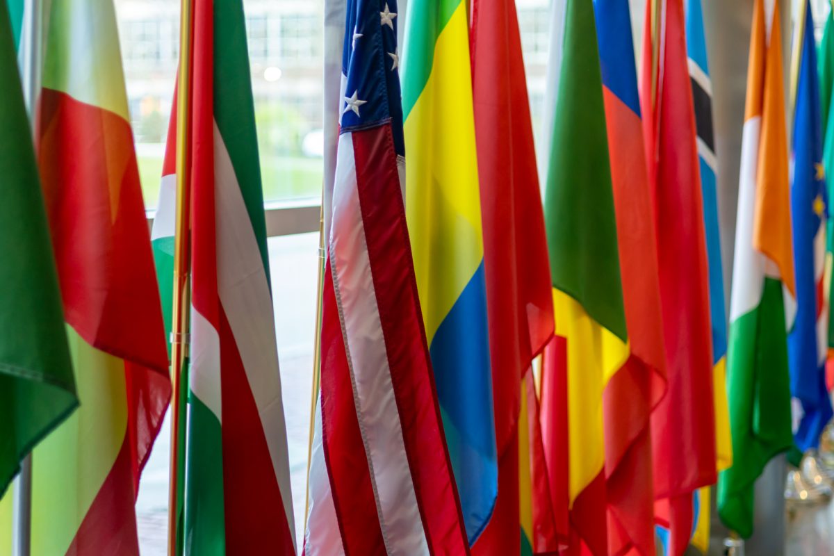 Flags representing Northeastern's diverse student body. Northeastern ranked second in the U.S. for highest international student enrollment.